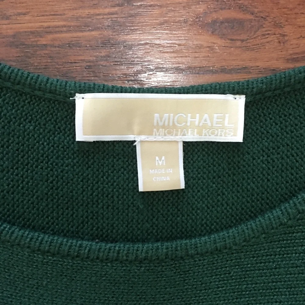 Michael Kors Women’s Scoopneck Sweater High Low Side Zippers Green Size Medium